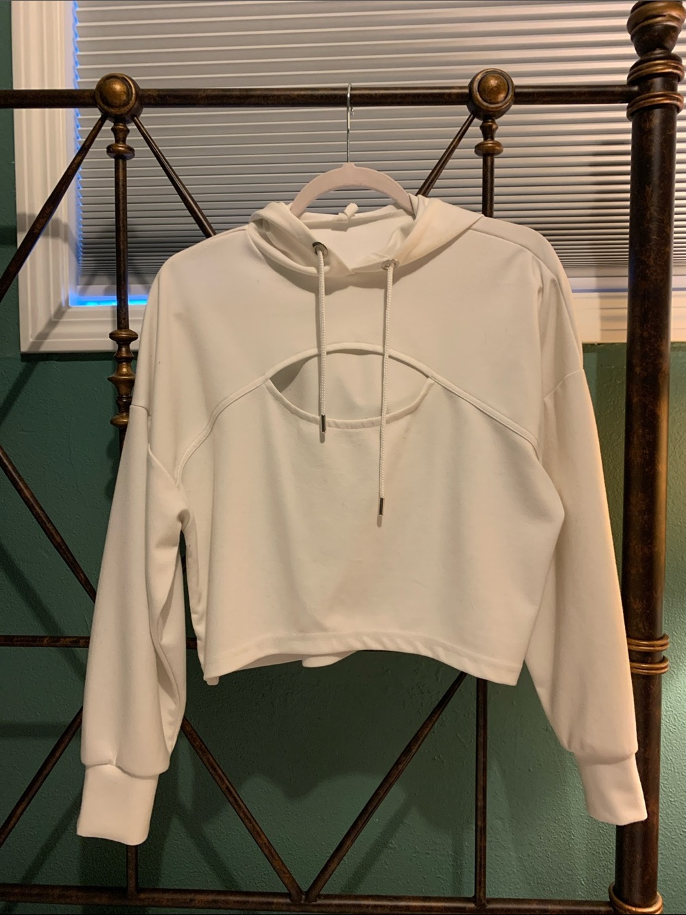 Cropped Cream Hoodie with Front Cutout